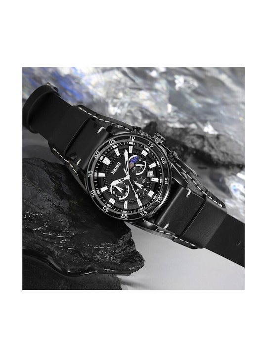 Skmei Men's Watch Chronograph Battery with Black Leather Strap