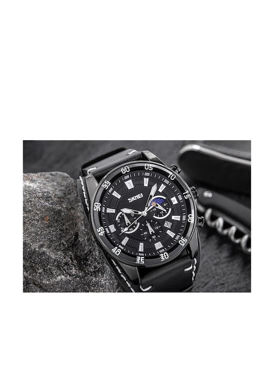 Skmei Men's Watch Chronograph Battery with Black Leather Strap