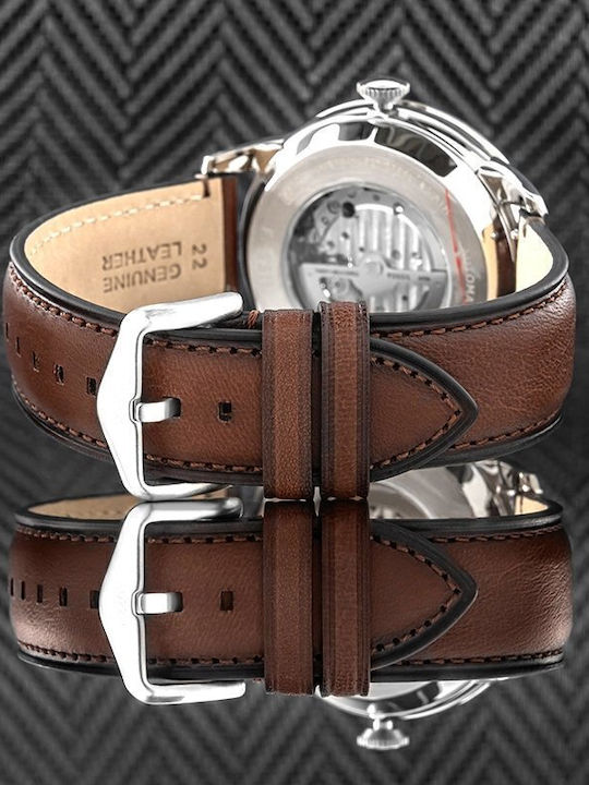 Fossil Townsman Ανδρικό Ρολόι Αυτόματο με Καφέ Δερμάτινο Λουράκι