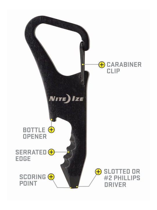 Nite Ize Micro Tool Clipkey Schlüsselanhänger Edelstahl Schwarz Kmtck-01-r3