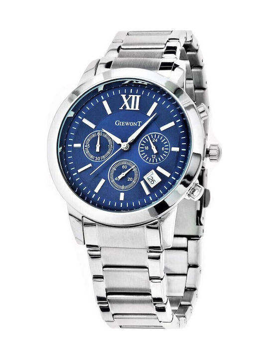 Men's Watch 44mm Chronograph Battery with Silver Metal Strap