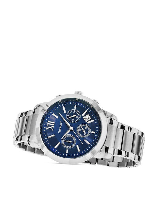 Men's Watch 44mm Chronograph Battery with Silver Metal Strap