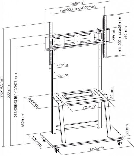 Art Κινητη Βαση+στηριγμα Tv 37-100" 150kg S-13 Art Vesa 800x600 Heavy Duty One Size