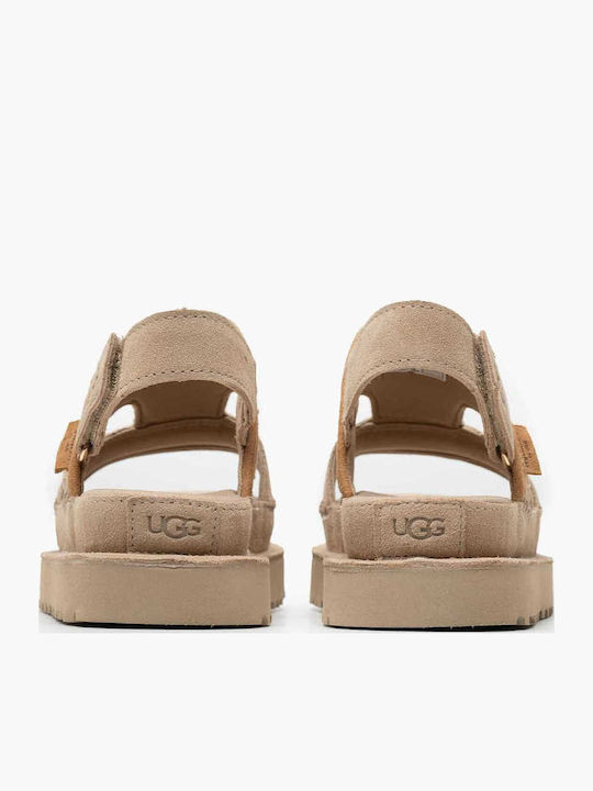 Goldenstar Leather Women's Flat Sandals Flatforms in Beige Color