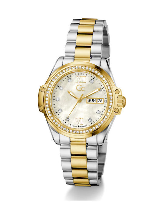 GC Watches Lady Γυναικείο Ρολόι 34mm Μπαταρίας με Ασημί Μεταλλικό Μπρασελέ