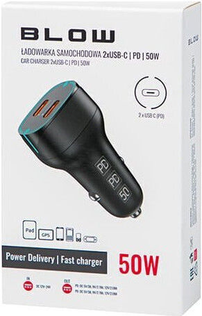 Blow Зарядно за кола 50W с Портове: 2xType-C