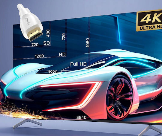 Unitek HDMI 2.0 Премиум Високоскоростен 4K 60Hz HDR Кабел HDMI Мъжки - HDMI Мъжки 3м Бял