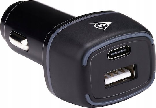 Dunlop Car Charger with Ports: 1xUSB 1xType-C