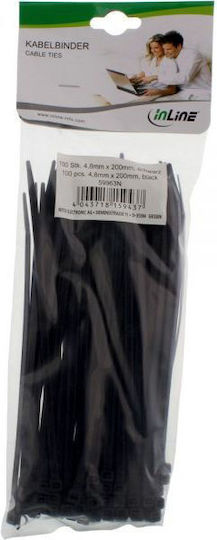 InLine Cable Ties Plastic 200mm x 4.8mm in Black Colour (100 pcs)