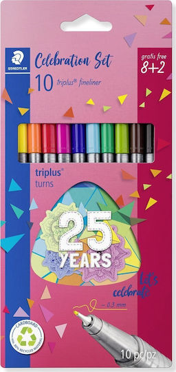 Staedtler Fineliner Triplus Celebration Set 8 + 2 Line Width 0.3 Mm Triangular Dry Safe Assorted Yellow 1 Piece 334 Bk10ta