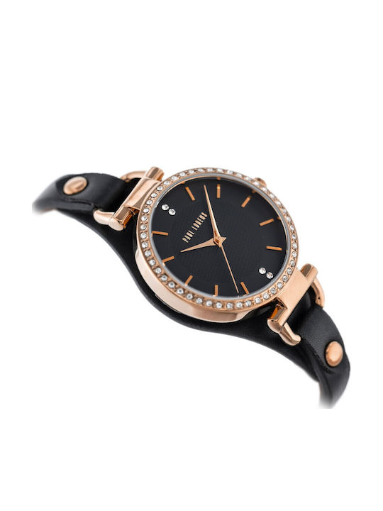 Paul Lorens Women's Watch with Black Leather Strap