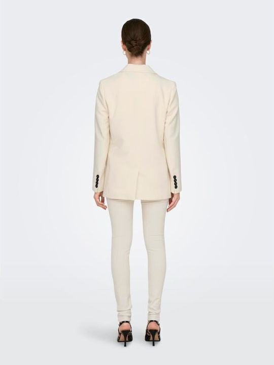 Only Long Women's Double Breasted Blazer Ecru