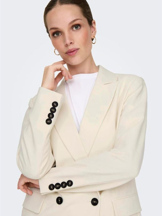 Only Long Women's Double Breasted Blazer Ecru