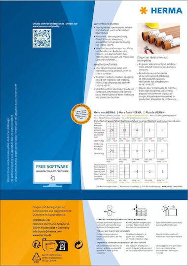 Herma Αυτοκόλλητες Ετικέτες Α4 Ορθογώνιες 66x33.8mm