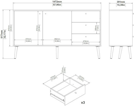 Μπουφές Bodo mit Schubladen Grey 147x39x81.7cm