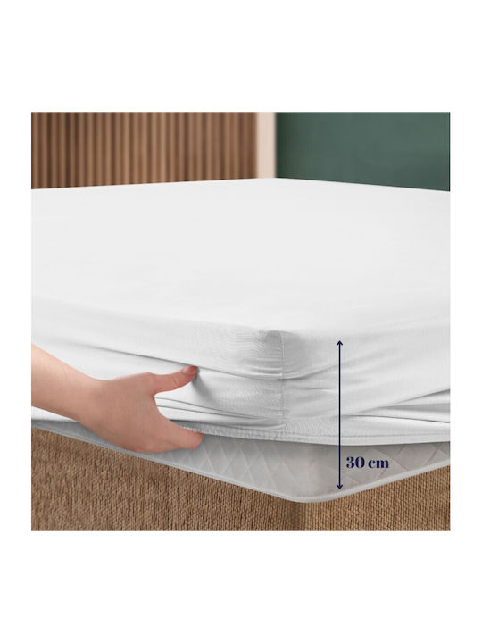 First Choice Set Cearșaf cu 2 Fețe de pernă King Size cu Elastic 180x200cm. Alb 3buc