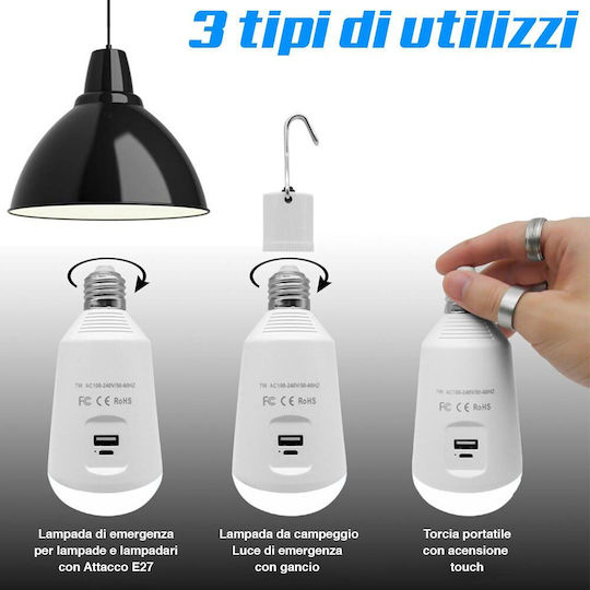 Bakaji Battery Lamp USB E27 LED Light Emergency Camping Lamp Powerbank 02833491