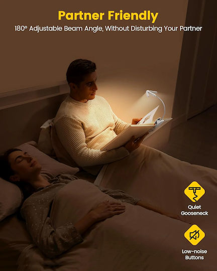 Glocusent Φωτάκι Βιβλίου LED με Κλιπ Γκρι