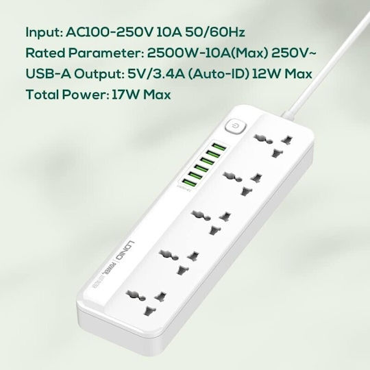 Ldnio Πολύπριζο 5 Θέσεων με 6 USB-A και Διακόπτη