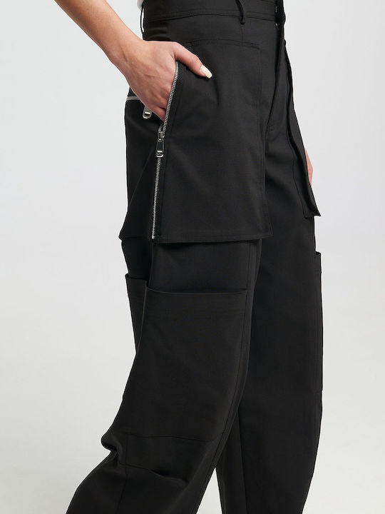 Zoya Femeiesc Talie înaltă Tesatura Pantaloni Cargo Straight Negru