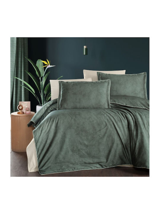 First Choice Bettbezug-Set Doppelbett mit 4 Kissenbezügen & 1 Bettlaken 200x220 Green With Cream
