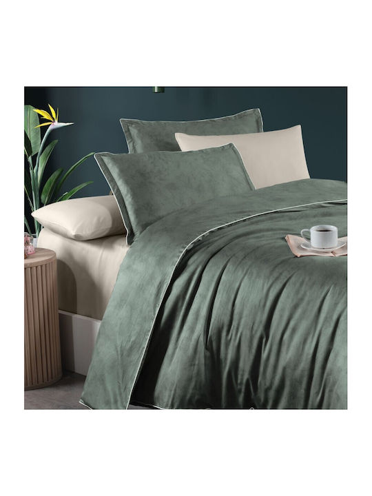First Choice Bettbezug-Set Doppelbett mit 4 Kissenbezügen & 1 Bettlaken 200x220 Green With Cream