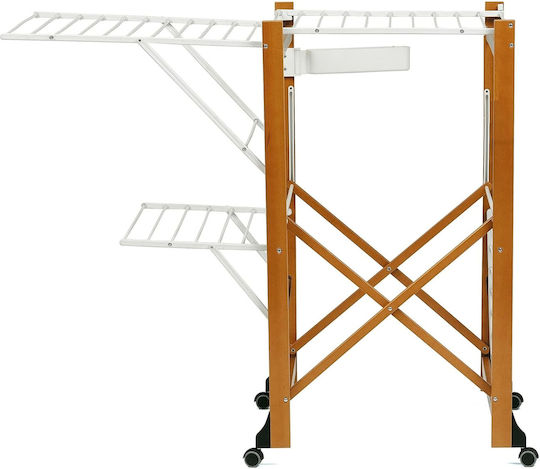 Folding Floor Clothes Drying Rack Wooden with Wheels with Hanging Length 30m