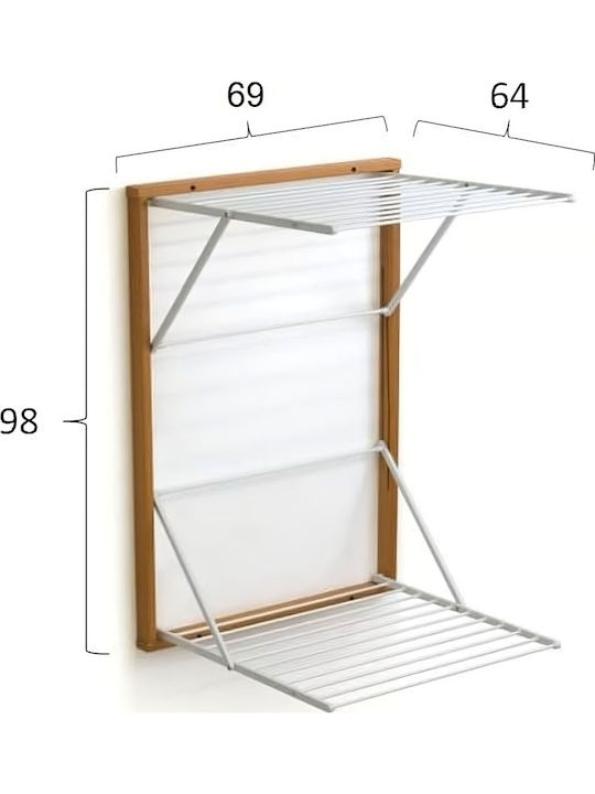 Folding Wall Clothes Drying Rack Wooden with Hanging Length 13m