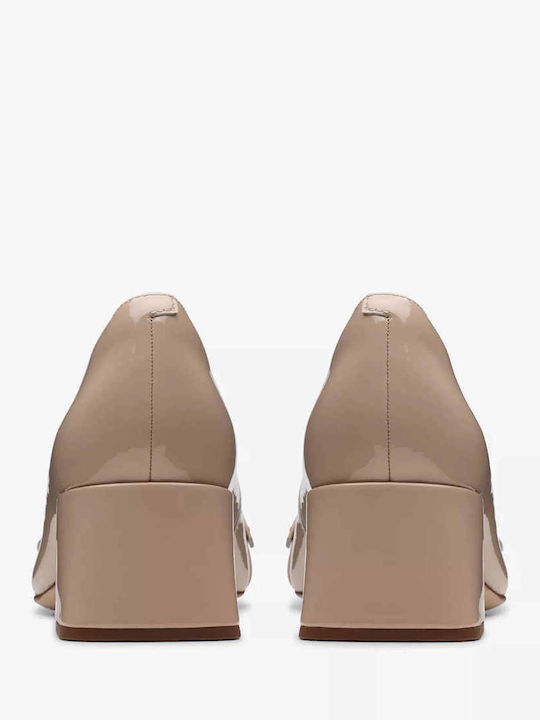Patent Leather Beige Low Heels Court