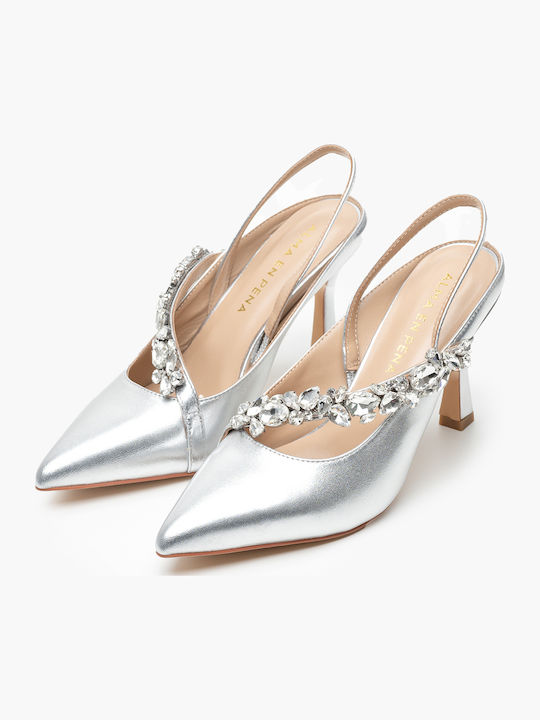 Leather Silver Heels with Strap
