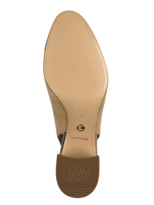 Suede Beige Low Heels with Strap