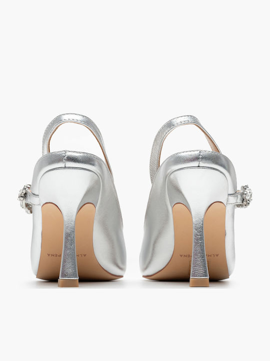 Leather Silver Heels with Strap