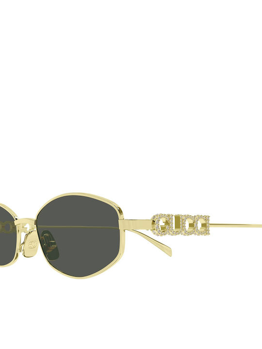 Gucci Damenträger Sonnenbrille mit Goldenem Metallrahmen und Grauen Gläsern GG1802S 001