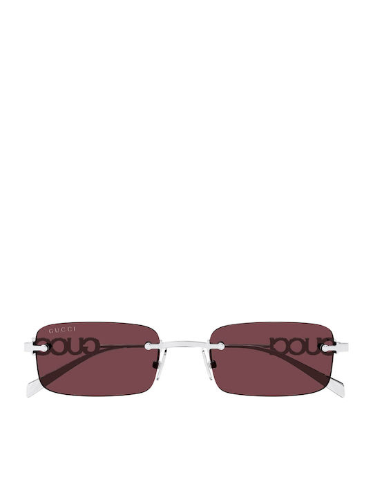 Gucci GG1808S 004 Sunglasses Silver Rectangle Frame, Violet Lenses Gucci GG1808S men Silver Squared Sunglasses – Otticanet USA main image 3