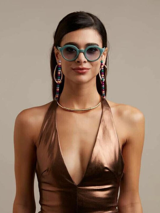 Okkia Lauro Unisex Sunglasses with Brown Tartaruga Plastic Frame and Turquoise Lens