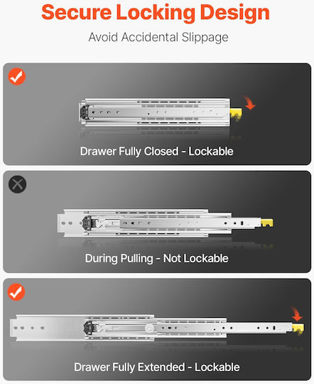 Vevor 1 Paar 16-60 Zoll Soft-Close Schubladenschienen Kugellager Vollauszug