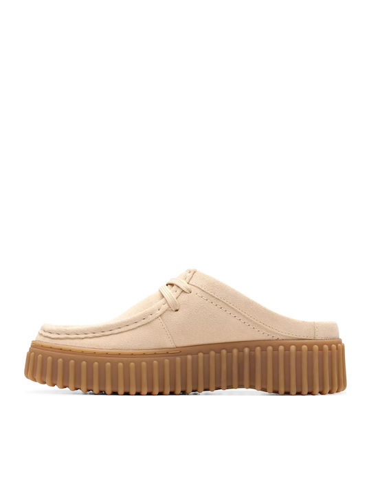 Torhill Suede Mules with High Heel in Beige Color
