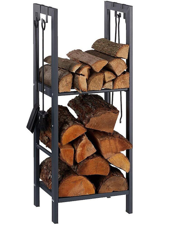 Bakaji Μεταλλικό Ράφι Αποθήκευσης Ξύλων 100x40x30cm Μαύρο