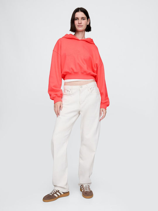 Cropped Women's Sweatshirt Hooded Fresh Coral