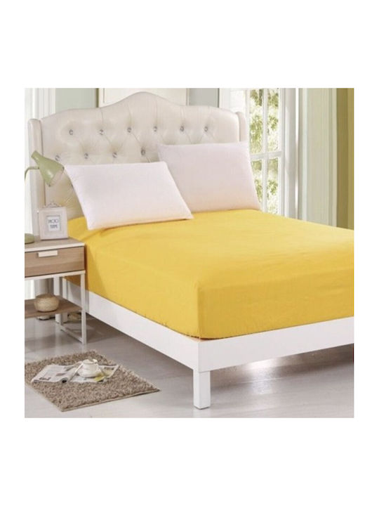 Pucioasa Cearșaf Dublu cu Elastic 140x200+25cm. Galben
