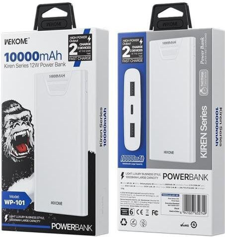 WK WP-101 Power Bank 10000mAh 12W mit 2 USB-A Anschlüssen Weiß