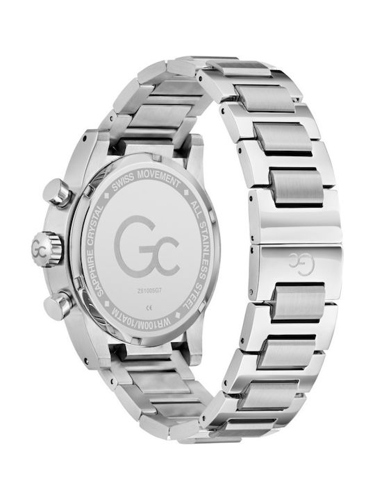 GC Watches Ανδρικό Ρολόι 42mm Χρονογράφος Μπαταρίας με Ασημί Μεταλλικό Μπρασελέ