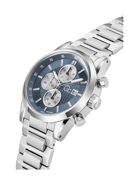 GC Watches Ανδρικό Ρολόι 42mm Χρονογράφος Μπαταρίας με Ασημί Μεταλλικό Μπρασελέ