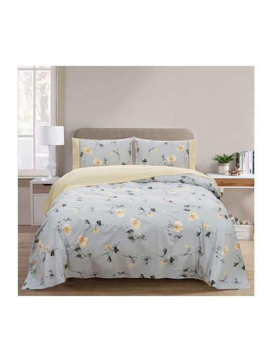 Liolios Home Cassandra Σετ Σεντόνια Υπέρδιπλα 245x270εκ. Γκρι (4τμχ)