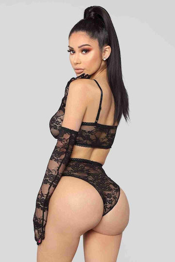 Merry See Sexy Dessous-Set Spitzenhandschuhe Schwarz