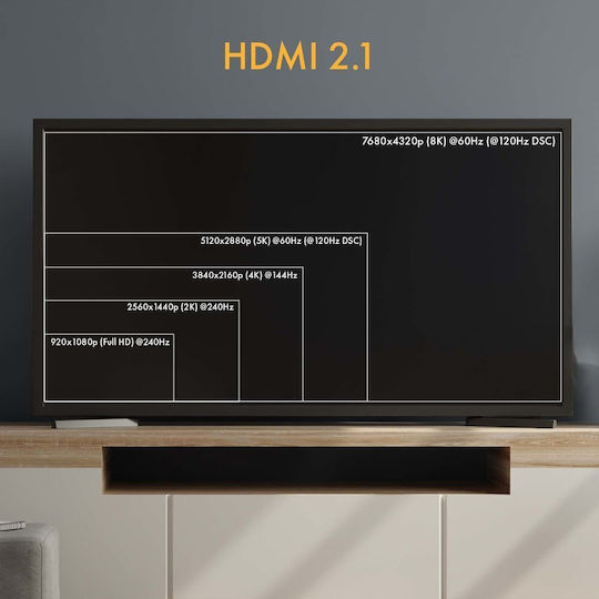 Claroc HDMI 2.1 Ултра Висока Скорост 48Gbps 4K 120Hz HDR VRR HDMI Кабел HDMI Мъжки - HDMI Мъжки 60м Черен