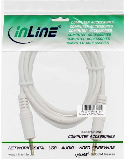 InLine 3.5mm Male To 3.5mm Male White 10m Audio Cable With Gold Plated Terminals 99940W