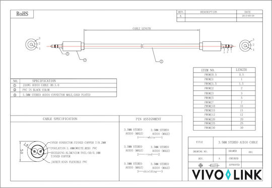 Vivolink Vivolink 3.5mm Jack Cable - 3.5mm Male to 3.5mm Male Black 15m PROMJ15