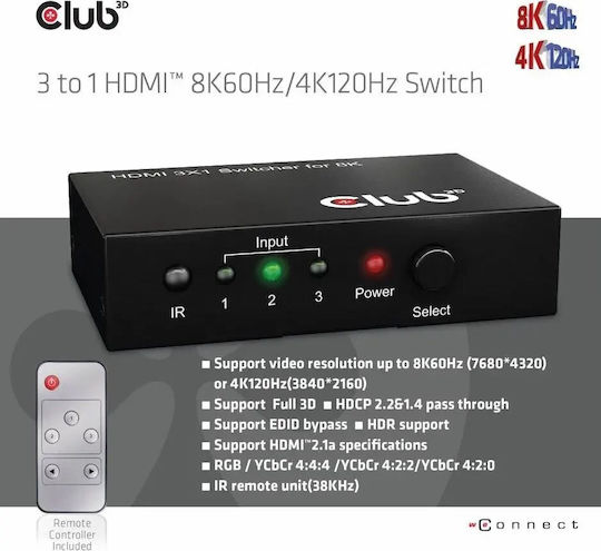 Club3D 3 ports HDMI Суич CSV-1381