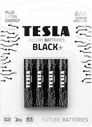 Tesla Batteries 4 Pack Alkaline Batteries AAA Black+ 1.5V